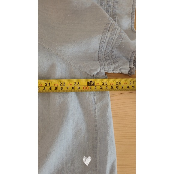Jane + Delancey Blue Cotton Chambray Pintuck Button Down Top Womens 1X - Picture 5 of 7
